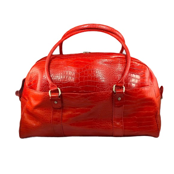 Bath & BW Red XL Faux Leather Croc Travel Tote Bag